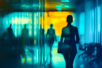 Wall Mural - Abstract blur image of Business people walking at modern hallway with bokeh for background usage