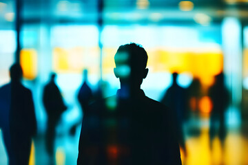 Wall Mural - abstract blur image of business people walking at modern hallway with bokeh for background usage