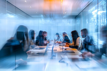 Wall Mural - abstract blur image of business people walking at modern hallway with bokeh for background usage