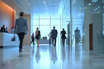 Wall Mural - abstract blur image of business people walking at modern hallway with bokeh for background usage