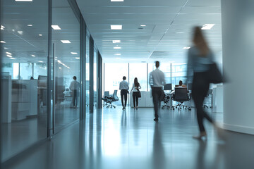 Wall Mural - abstract blur image of business people walking at modern hallway with bokeh for background usage