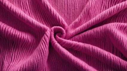 Poster - Close up of pink knitted wool sweater texture showcasing intricate relief pattern in soft jersey fabric ideal for fashion and textile backgrounds