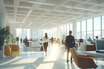 Wall Mural - abstract blur image of business people walking at modern hallway with bokeh for background usage