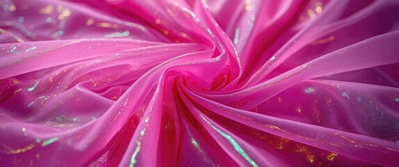 Poster - Vibrant pink organza fabric with shimmering texture creating an elegant and soft background suitable for various design projects