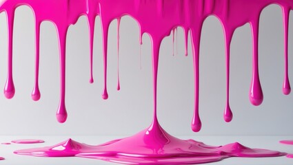 Poster - Vibrant Pink Paint Dripping Elegantly on a White Surface with Ample Copy Space for Creative Text and Design Integration