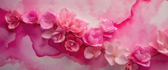 Poster - Pink watercolor gradient background with delicate flowers, perfect for decorative designs and artistic projects. Ideal for invitations and greeting cards.