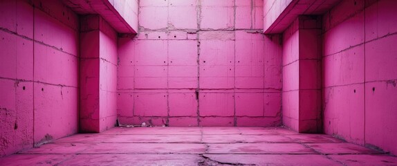 Sticker - Vibrant pink concrete wall with textured surface creating a modern and artistic interior background for creative projects