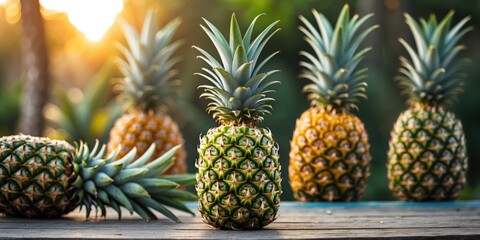 Poster - Fresh Pineapples Displayed at Sunrise with Empty Space for Custom Text or Branding