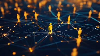 Poster - Abstract Network Visualization: Orange and Blue Nodes Connected on Dark Background