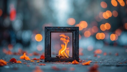 Poster - Abstract blurred background with frame displaying flames and vibrant colors ideal for articles on creativity or transformation concepts.