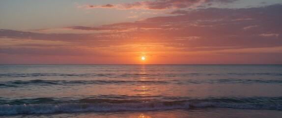 Poster - Stunning Sunset Over Tranquil Ocean Waves With Expansive Copy Space Ideal For Captions Or Text Insertions