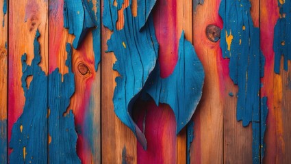 Poster - Colorful Vintage Wood Texture with Peeling Paint for Artistic Background or Design Use