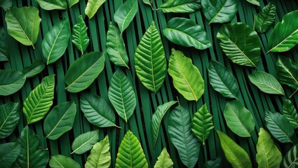 Poster - Lush Green Leaves Array Creating Natural Textures and Patterns for Background Design and Eco-Friendly Themes