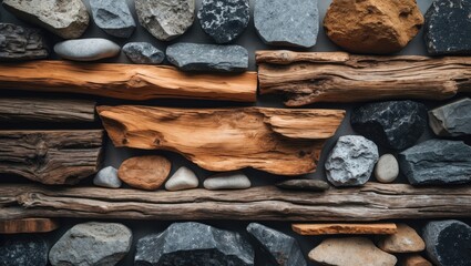 Poster - natural texture of wood and stones arranged artistically in a studio setting, ideal for backgrounds 