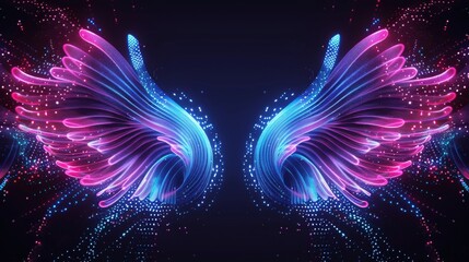 Poster - A neon light effect digital art background featuring two symmetrical wings. Abstract background. Digital technology. Abstract digital futuristic. Futuristic background
