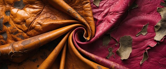 Poster - Vivid ochre leather textures showcasing weathering, creasing, and coarse grain patterns, ideal for design and artistic applications.
