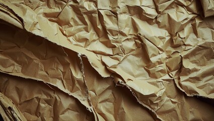 Poster - Textured crumpled brown Kraft paper close-up showcasing organic imperfections and a vintage aesthetic perfect for eco-friendly design projects.