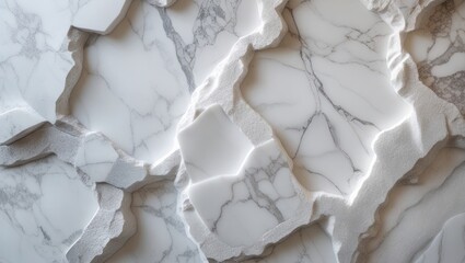 Poster - Elegant white marble wall texture with intricate patterns and soft light highlights, perfect for luxury design and architectural backgrounds.