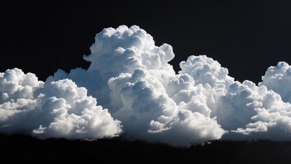 Poster - Fluffy white clouds isolated against a dramatic black background showcasing a striking contrast and detailed cloud formations.