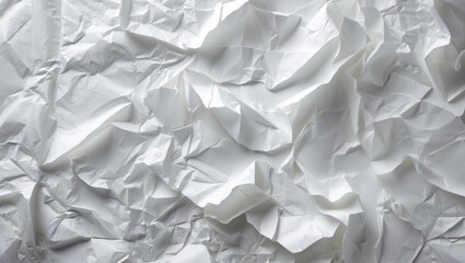 Poster - Crumpled white paper texture background for creative design and artistic applications.