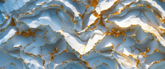 Poster - Elegant white marble texture with golden accents, showcasing natural patterns and waves for sophisticated design backgrounds.