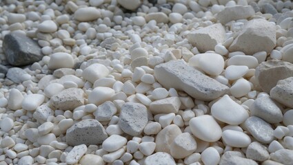 Poster - White river gravel and pebbles in various sizes creating a textured natural background for landscaping and decorative uses