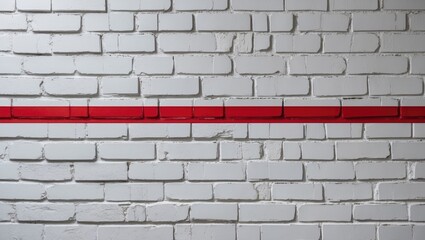 Aufkleber - Textured white brick wall featuring a bold red horizontal line for modern interior or architectural design concepts.