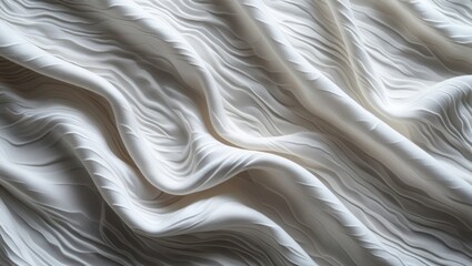 Poster - Elegant flowing white fabric texture with soft waves creating a serene and sophisticated backdrop for various design projects.