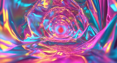 Fototapete - Holographic foil abstract texture with vibrant neon colors creating a dreamy and futuristic visual effect. Ideal for modern design themes.