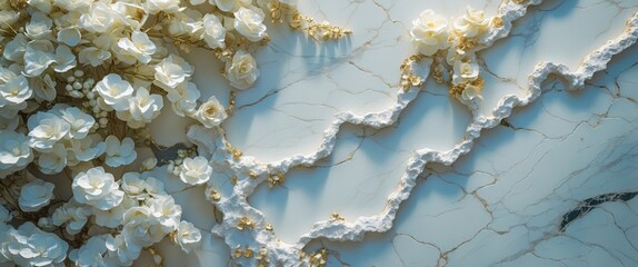 Poster - Elegant white marble surface adorned with floral accents for luxurious interior decoration options.
