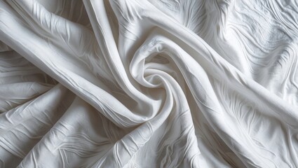 Poster - Elegant white silk fabric texture with intricate folds creating a soft abstract background for sophisticated design projects.