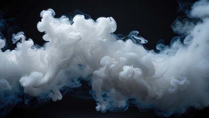 Poster - Dense white smoke billowing against a dark background creating a dramatic and ethereal atmosphere suitable for various artistic uses.