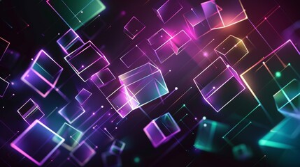 Poster - Abstract neon glowing cubes background. Abstract Digital Cubes . Abstract background. Abstract futuristic. Digital art illustration. Futuristic technology. Digital technology. High Tech. Copy space