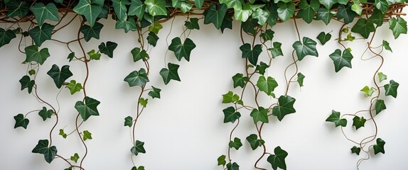 Poster - Lush Green Ivy Climbing Vines Against a White Background Perfect for Home Decor or Gardening Themes in Stock Imagery.