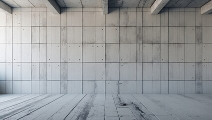 Poster - Modern minimalistic interior with white concrete walls and floor showcasing an industrial aesthetic for use in architectural design projects.