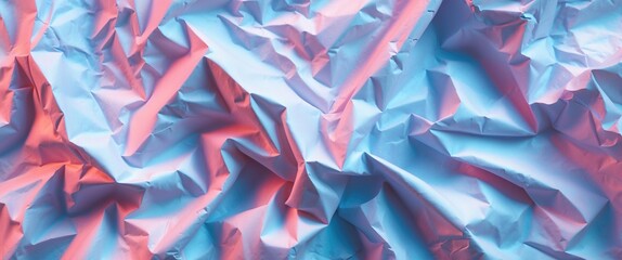 Poster - Crumpled paper texture in pastel shades of pink and blue creating an abstract background ideal for creative design projects.