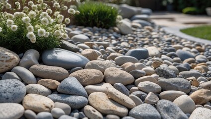 Poster - Decorative Pebbles for Garden Landscaping Highlighting Natural Elements and Serenity in Outdoor Spaces