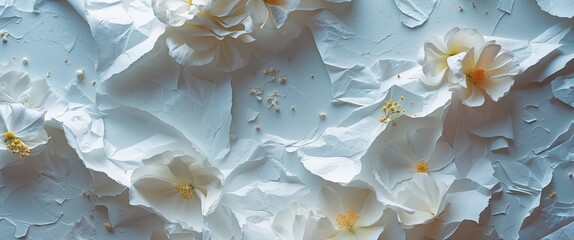 Poster - Elegant White Paper Texture with Delicate Flowers for Background and Design Use