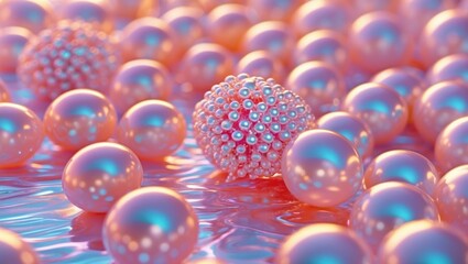 Poster - Soft Pink Pearl Texture Background With Iridescent Spheres And Empty Copy Space Ideal For Elegant Design Or Text Placement
