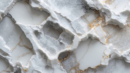 Poster - Elegant white marble texture with intricate gray and gold veining for luxurious design backgrounds and surfaces.