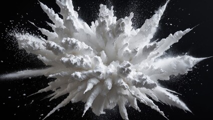 Aufkleber - Dynamic white powder explosion creating abstract shapes against a dark background illustrating motion and texture.
