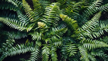 Poster - Lush green fern leaves creating a vibrant natural texture with blank space for adding text or design elements.
