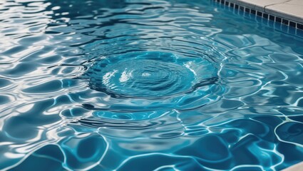 Poster - Patterns and Ripples in Swimming Pool Water Surface with Bright Blue Tones and Space for Text or Design Elements