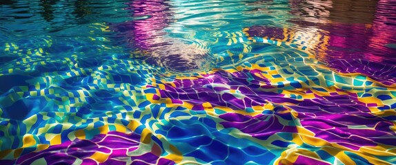 Poster - Vibrant reflections and patterns in a swimming pool creating a serene and colorful underwater scene.