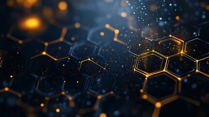 Abstract Digital Hexagonal Background, Abstract digital background with glowing hexagonal shapes and particles