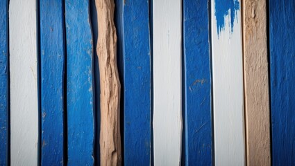 Poster - Textured wooden planks in varying shades of blue and white creating a rustic background suitable for design and artistic projects