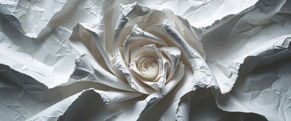 Poster - Crumpled White Paper Rose Texture Ideal for Elegant Backgrounds and Creative Design Projects