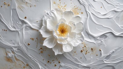 Poster - Elegant white watercolor texture with floral element ideal for sophisticated greeting cards or artistic backgrounds in design projects.