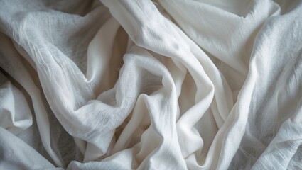 Poster - Soft white fabric texture with delicate folds and crumples for fashion and interior design backgrounds and creative projects.