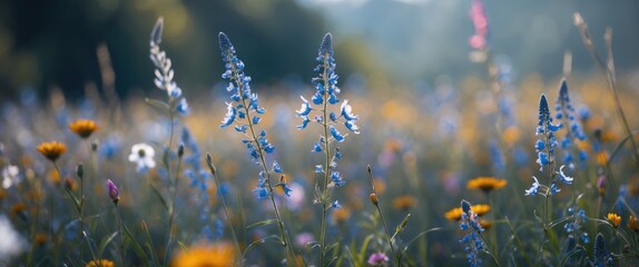 Poster - Vibrant Wildflowers in Soft Focus with Space for Text Ideal for Nature-Themed Designs and Backgrounds
